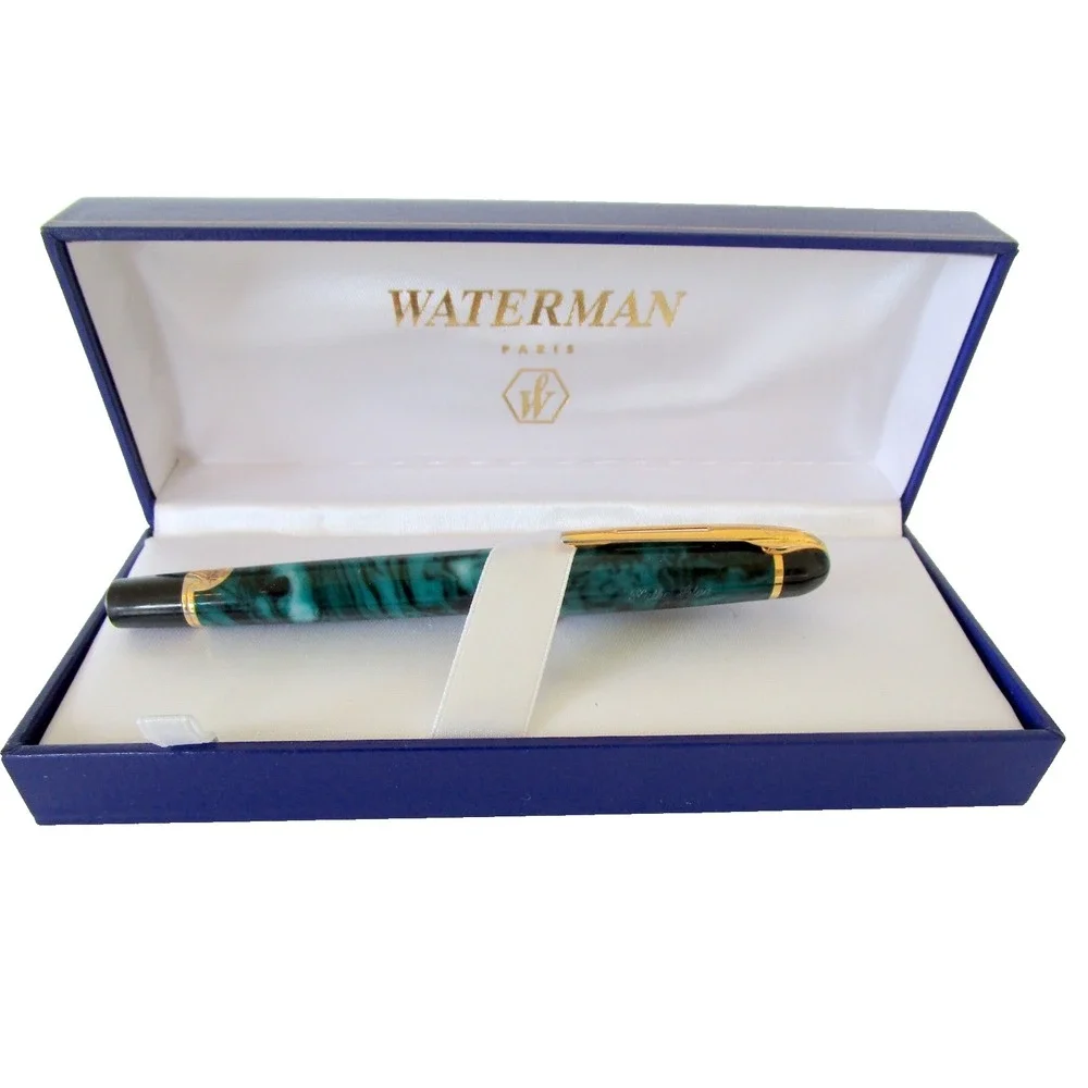 Waterman Paris Fountain Pen Green Marble Vintage With Box